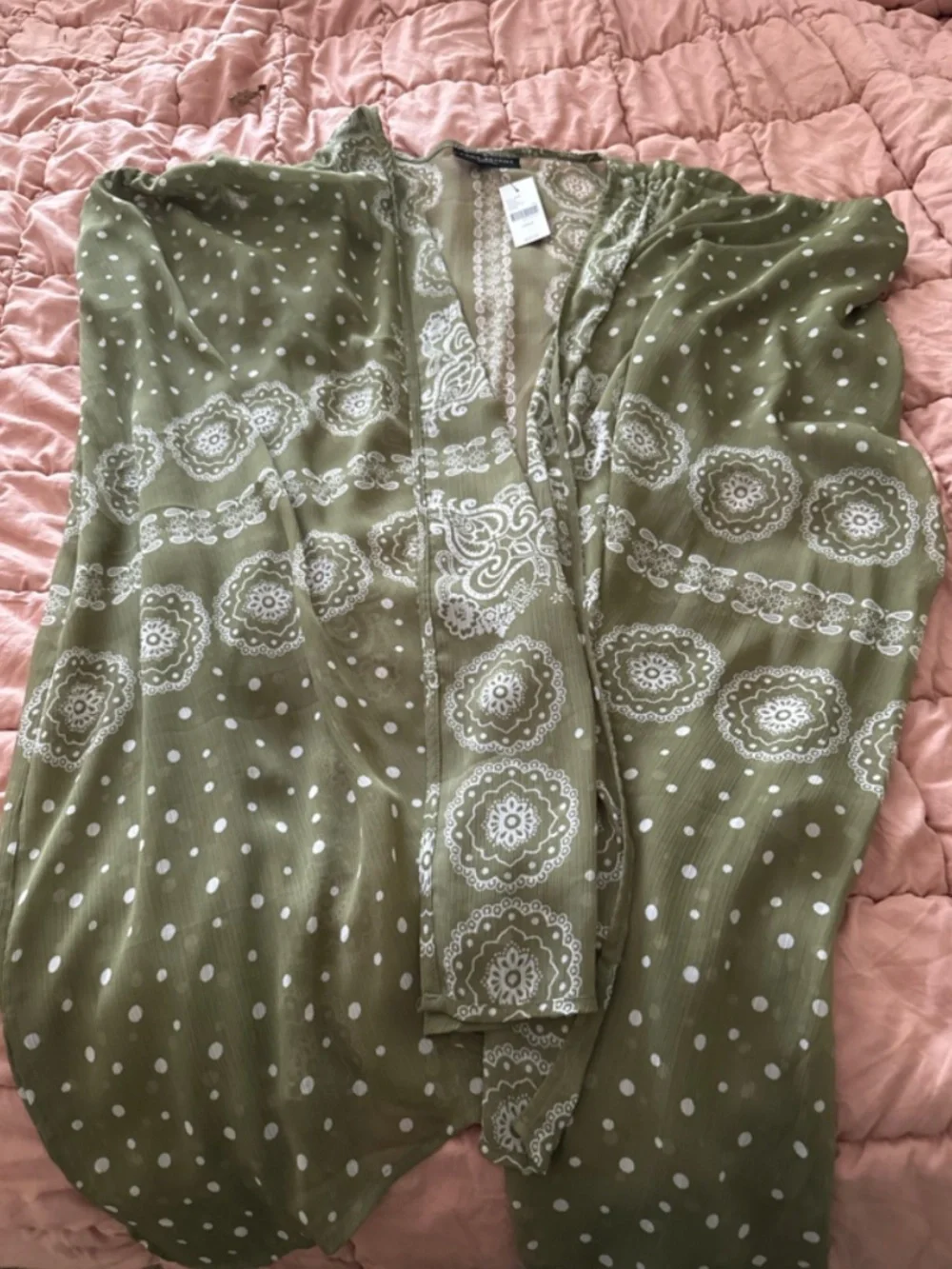 Lane Bryant Flowy Cardigan Green Paisley Polka Dot Semi‑Sheer One Size NWT - Picture 1 of 2